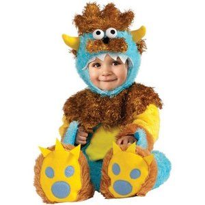 Baby Cute Monster Halloween Costume 6/12 mths Plush Blue Brown Jumpsuit Unisex